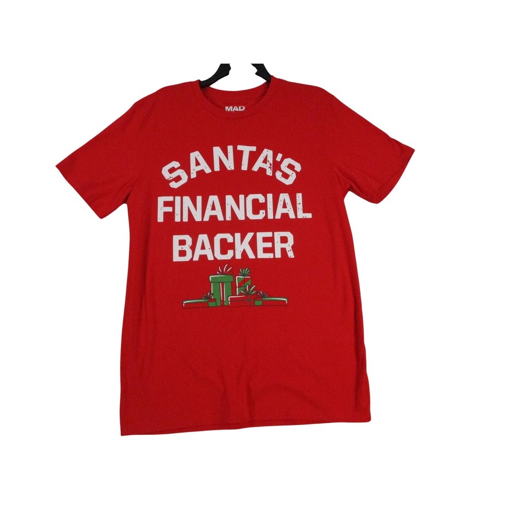 Mad‎ Engine Mens Santas Financial Backer Christmas Graphic T-Shirt Red Large